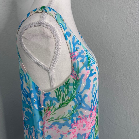 Lilly Pulitzer Lani Blue Pink Coral Metallic Maxi Dress Womens Medium - Picture 4 of 10